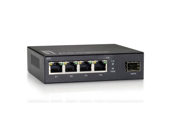 5-Port Gigabit Ethernet Switch, 4x RJ45, 1x GE SFP, Metallgehäuse LAN Switch