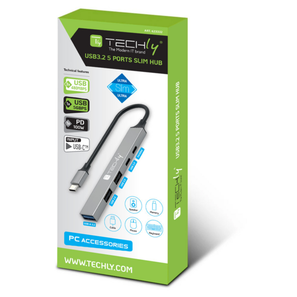 5-Port USB-A/USB-C? Slim Hub,1xUSB-A(5Gbit), 2xUSB-A+1xUSB-C(480Mbps) 1xPD