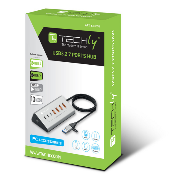 7-Port Hub USB-A/USB-C? 3.2 Gen2, 1m USB-A/C Kabel, 4xUSB-A+3xUSB-C(10Gbps)