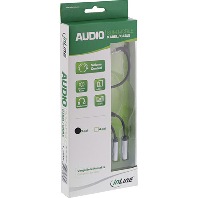 InLine® Slim Audio Y-Kabel Klinke 3,5mm ST an 2x BU, mit Lautstärkeregler, 0,25m (Produktbild 3)