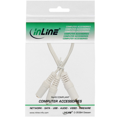 InLine® Klinken Y-Kabel, 3,5mm ST an 2x 3,5mm BU, Stereo, weiß/vergoldet, 0,1m (Produktbild 2)