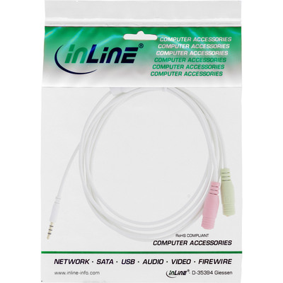 InLine® Headset Adapterkabel, 3,5mm Stecker an 2x3,5mm Buchse, weiß, 1m (Produktbild 2)