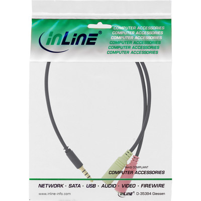 InLine® Headset Adapterkabel, 3,5mm Stecker an 2x3,5mm Buchse, schwarz, 1m (Produktbild 2)