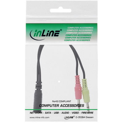 InLine® Audio Headset Adapterkabel, 2x 3,5mm Stecker an 3,5mm Buchse OMTP, 0,15m (Produktbild 2)