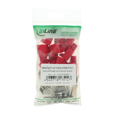 10er Pack InLine® Crimpst. RJ45 gesch., mit Knickschutz & Einfädelhilfe, rot (Produktbild 2)