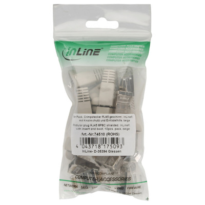 10er Pack InLine® Crimpst. RJ45 gesch., mit Knickschutz & Einfädelhilfe, beige (Produktbild 2)