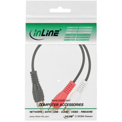 InLine® Cinch-Y-Kabel, 1x Cinch Stecker zu 2x Cinch Buchse, 0,2m