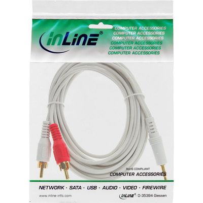 InLine Cinch/Klinke Kabel, 2x Cinch Stecker an 3,5mm Klinke Stecker, weiß / gold, 5m (Produktbild 11)