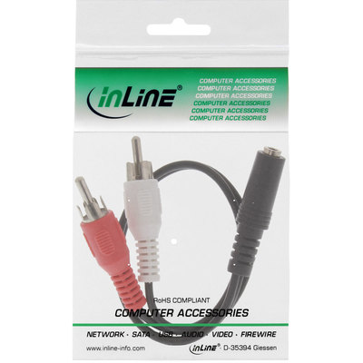 InLine® Cinch/Klinke Kabel, 2x Cinch Stecker an 3,5mm Klinke Buchse, 0,2m