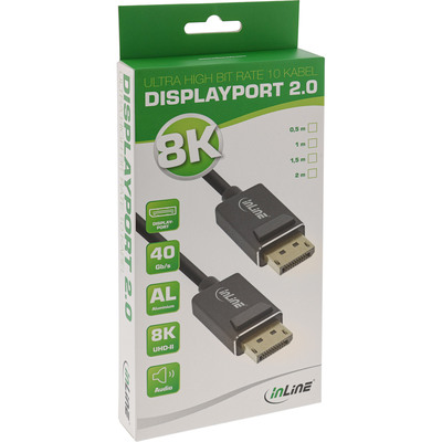 InLine® DisplayPort 2.0 Kabel, 8K4K UHBR, schwarz, vergoldete Kontakte, 3m (Produktbild 2)