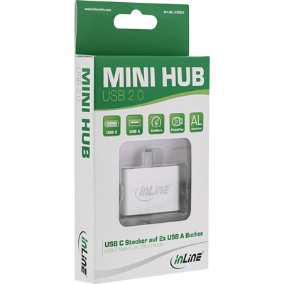InLine® Mini USB 2.0 Hub, USB C Stecker auf 2x USB A Buchse, silber (Produktbild 3)
