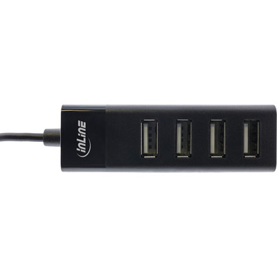 InLine® USB 2.0 Hub, 4 Port, schwarz, mit USB DC Kabel, Kabel 30cm, schmal (Produktbild 2)