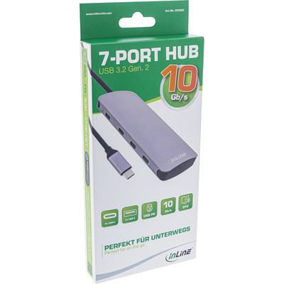 InLine® USB 3.2 Gen.2 Hub, 4x USB-C + 3x USB-A, PD 100W, Aluminium, grau (Produktbild 6)