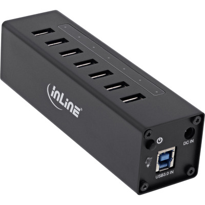 InLine® USB 3.0 Hub, 7 Port, Aluminiumgehäuse, schwarz, mit 2,5A Netzteil (Produktbild 2)
