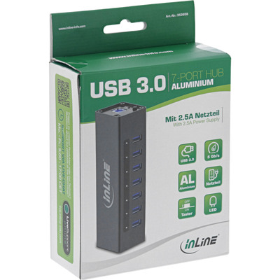 InLine® USB 3.0 Hub, 7 Port, Aluminiumgehäuse, schwarz, mit 2,5A Netzteil (Produktbild 3)