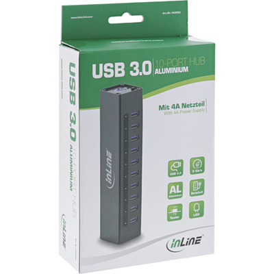 InLine® USB 3.0 Hub, 10 Port, Aluminiumgehäuse, schwarz, mit 4A Netzteil  (Produktbild 5)