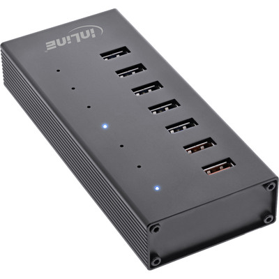 InLine® USB 3.0 Hub, 7 Port, Aluminiumgehäuse, schwarz, mit 2,5A Netzteil (Produktbild 2)