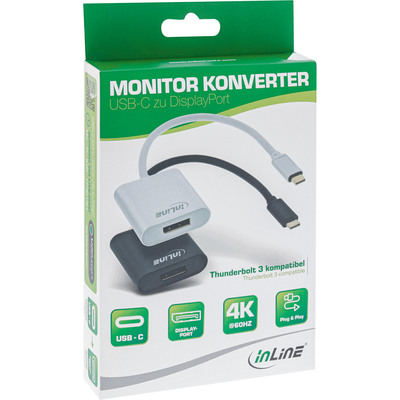 InLine® USB Display Konverter, USB-C Stecker zu DisplayPort 4K/60Hz silber (Produktbild 2)