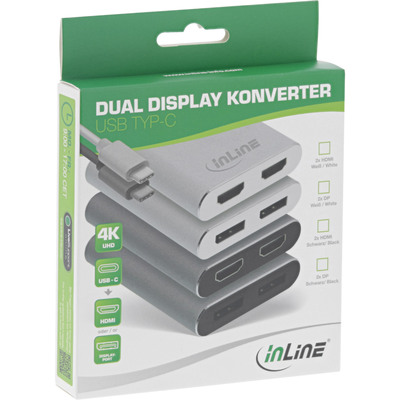 InLine® USB Dual Display Konverter, USB-C zu 2x HDMI Buchse, 4K/60Hz, weiß (Produktbild 2)
