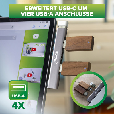 InLine® Slim USB-C Hub, 4-Port, USB 3.0 + 3x USB 2.0, schmale Bauform (Produktbild 6)