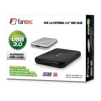 FANTEC ALU-25U3, externes 2.5-SATA-Gehäuse, USB 3.2, Aluminium, schwarz (Produktbild 6)