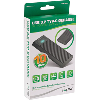 InLine® USB3.2 Gen.2 USB-C zu M.2 SSD (PCIe NVMe & SATA) Gehäuse (Produktbild 3)