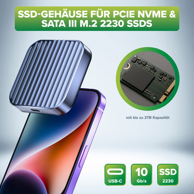 InLine® Clip Case - Magnetisches USB-C Gehäuse für SATA III & NVMe M.2 2230 SSDs (Produktbild 3)