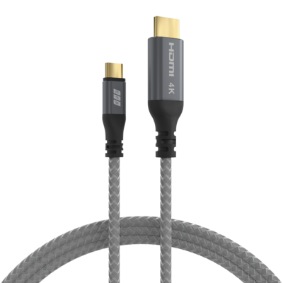 USB-C auf HDMI Kabel 4K30Hz -- 1,8m grau GoldkontakteTextilmantel, USB-HDMI-00001 (Produktbild 1)