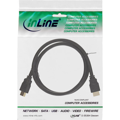 InLine® HDMI Kabel, HDMI-High Speed, Stecker / Stecker, verg. Kontakte, schwarz, 1m (Produktbild 11)