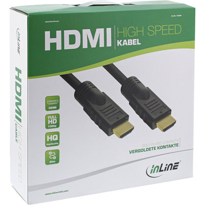 InLine® HDMI Kabel, HDMI-High Speed, Stecker / Stecker, verg. Kontakte, schwarz, 20m (Produktbild 11)
