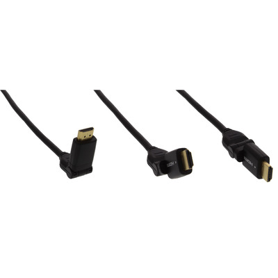 InLine HDMI Kabel, HDMI-High Speed mit Ethernet, Stecker / Stecker, verg. Kontakte, schwarz, flexible Winkelstecker, 3m (Produktbild 2)
