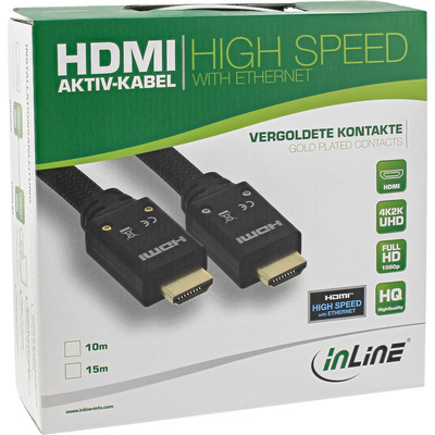 InLine® HDMI Aktiv-Kabel, HDMI-High Speed mit Ethernet, 4K2K, Stecker / Stecker, schwarz / gold, Nylon Geflecht Mantel 10m (Produktbild 11)
