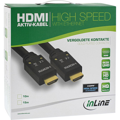 InLine® HDMI Aktiv-Kabel, HDMI-High Speed mit Ethernet, 4K2K, Stecker / Stecker, schwarz / gold, 10m (Produktbild 11)