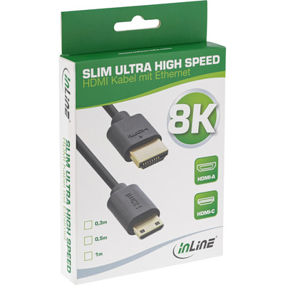 InLine® Slim Ultra High Speed HDMI Kabel, 8K4K, A Stecker / C Stecker (Mini), schwarz / gold, 1m (Produktbild 11)