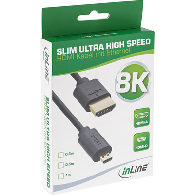 InLine® Slim Ultra High Speed HDMI Kabel, 8K4K, A Stecker / D Stecker (Micro), schwarz / gold, 0,5m (Produktbild 11)