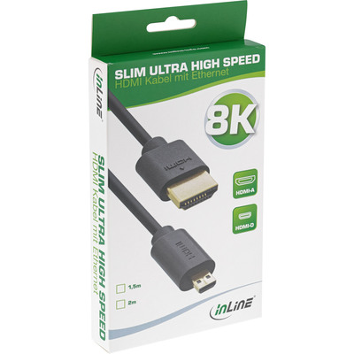InLine® Slim Ultra High Speed HDMI Kabel, 8K4K, A Stecker / D Stecker (Micro), schwarz / gold, 2m (Produktbild 11)