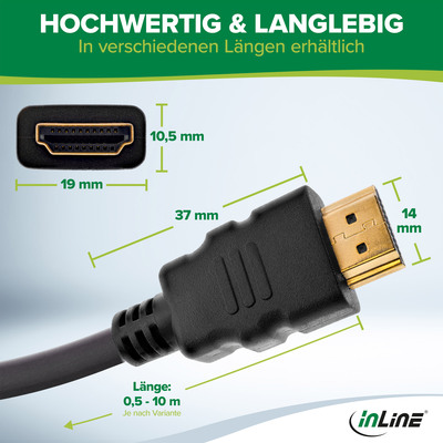InLine® HDMI Kabel, HDMI-High Speed mit Ethernet, Stecker/Stecker, schwarz, 0,5m (Produktbild 6)