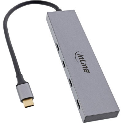 InLine® USB 3.2 Gen.2 Hub (10Gb/s), USB-C zu 4 Port USB-C (1 Port power through bis 100W), OTG, Aluminiumgehäuse, grau, ohne Netzteil (Produktbild 2)