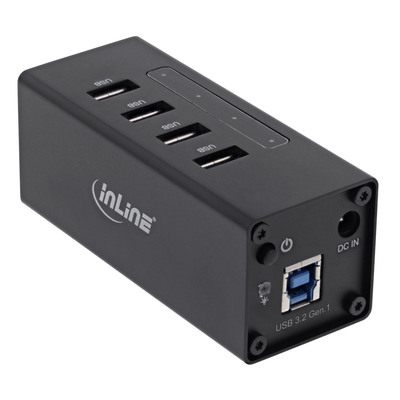 InLine® USB 3.2 Gen.1 Hub Aluminium Hub, 4 Port, schwarz, mit 2,5A Netzteil (Produktbild 2)