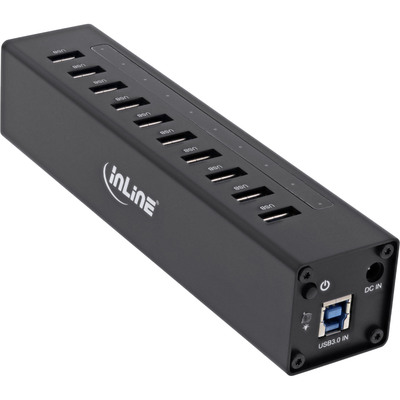 InLine® USB 3.2 Gen.1 Hub, 10 Port, Aluminiumgehäuse, schwarz, mit 4A Netzteil (Produktbild 2)