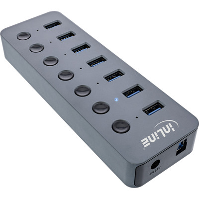 InLine® USB 3.2 Gen.1 Hub, 7-Port, mit Schalter, Aluminium, grau, mit Netzteil (Produktbild 2)