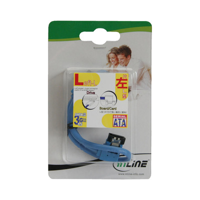 InLine® SATA 6Gb/s Anschlusskabel rund, abgew. links, blau, mit Lasche, 0,5m (Produktbild 2)