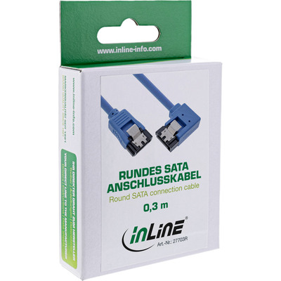 InLine® SATA 6Gb/s Anschlusskabel rund, abgew. rechts, blau, mit Lasche, 0,3m (Produktbild 2)