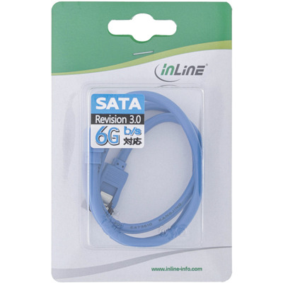 InLine® SATA 6Gb/s Anschlusskabel rund, abgewinkelt, blau, mit Lasche, 0,5m (Produktbild 2)