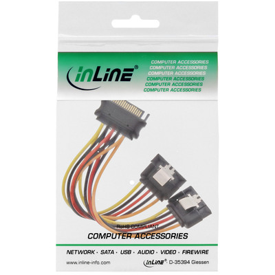 InLine® SATA Strom-Y-Kabel, SATA Buchse an 2x SATA ST mit Lasche, 0,15m (Produktbild 2)