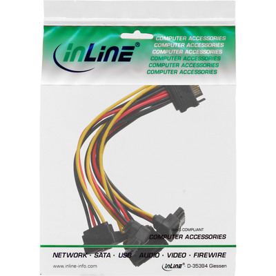 InLine® SATA Strom-Y-Kabel, SATA BU/4x SATA ST gew., m. Laschen, 0,15m (Produktbild 2)