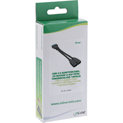 InLine® USB 3.0 Adapterkabel, 2x Buchse A auf Pfostenanschluss 19polig, 0,15m (Produktbild 2)