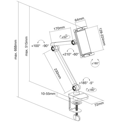 InLine® Tablet Halter mit Tischklemme, bis 12,9, schwarz (Produktbild 2)