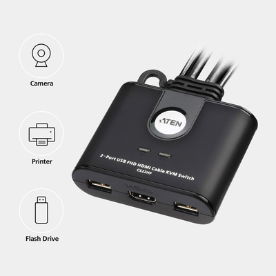 ATEN CS22HF 2-Port USB HDMI Kabel KVM-Switch mit Remote, FHD (Produktbild 2)