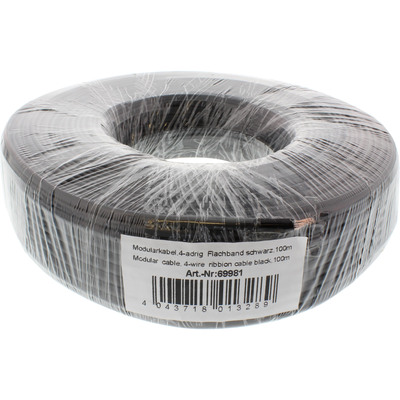 InLine® Modularkabel, 4adrig Flachband schwarz, 100m Ring (Produktbild 2)